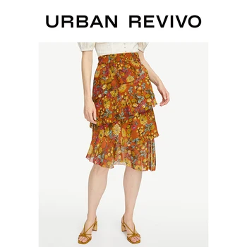 

URBAN REVIVO Women Autumn Flowing Floral Print Asymmetric Frilled A-line Skirt WH29S5AE2005