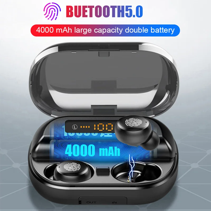 

V11 TWS Wireless Bluetooth V5.0 Earphones 9D Stereo Sport Earbuds Touch Control Headset with LED Display With 4000mAh Power Bank