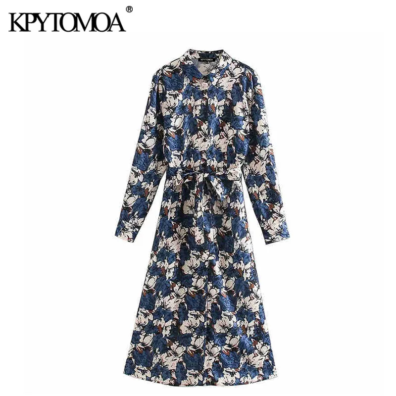 KPYTOMOA Women 2020 Elegant Fashion Floral Print Midi Shirt Dress Vintage Long Sleeve Bow Tie Sashes Female Dresses Vestidos KPYTOMOA Women 2020 Elegant Fashion Floral Print Midi Shirt Dress Vintage Long Sleeve Bow Tie Sashes Female Dresses Vestidos