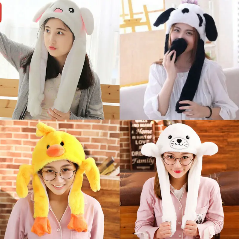 5 Style Fashion Bunny Rabbit Plush Hat Moving Hat Rabbit Ear Plush Sweet Kids Girl Beanie Hat Toy Gift Women Hat Winter