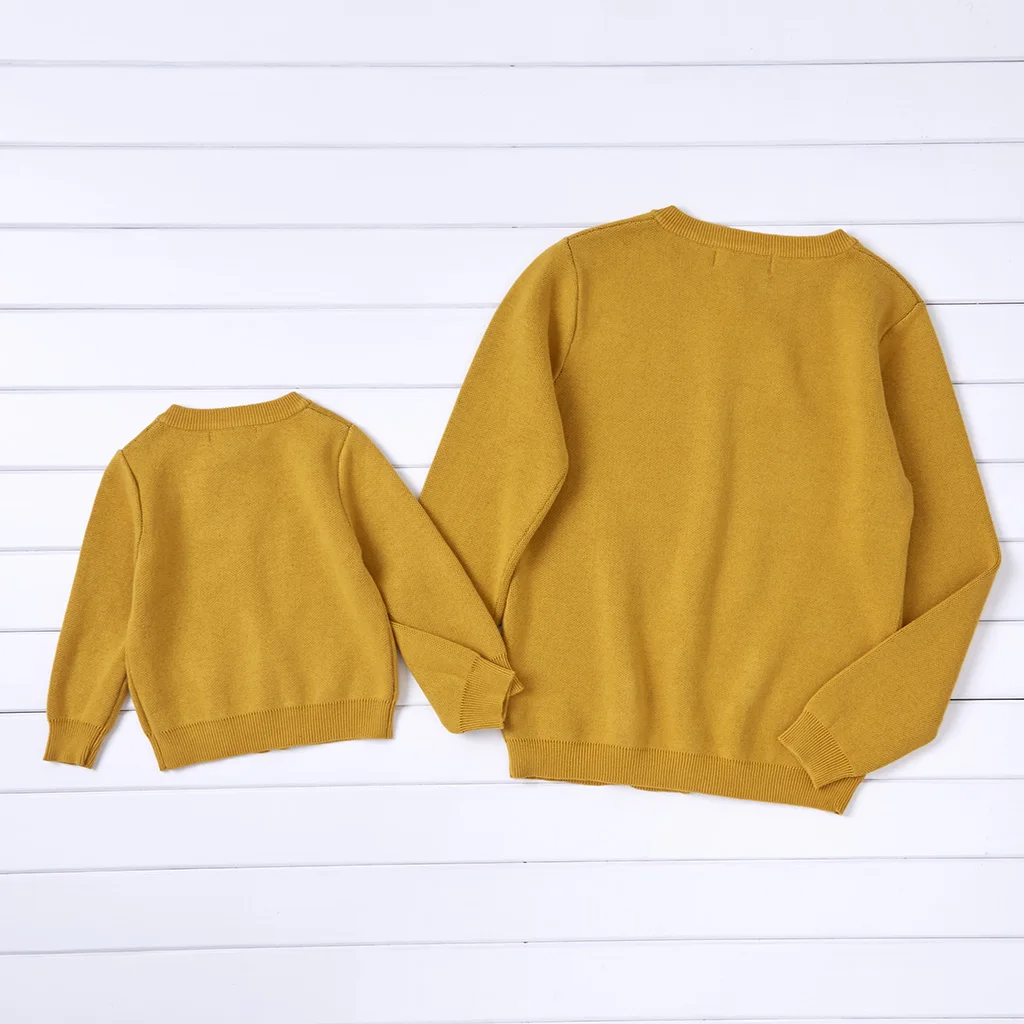 PatPat вязанный рисунок Альпака; одинаковые свитера на осень одежда из хлопка с круглым вырезом и Длинными Рукавами однобортный рубашка наряд для родителей и ребенка одежда