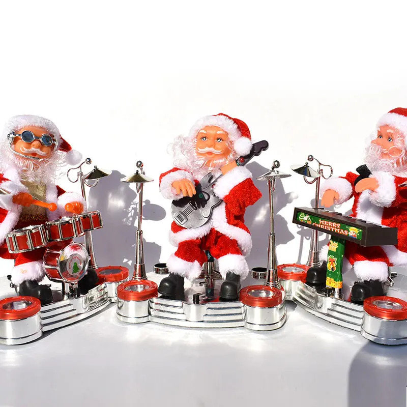 

New 5 Pcs Santa Claus Singing Musical Santa Claus Plays The Piano Guitar Drumming Christmas Electric Music Doll Home Decoration