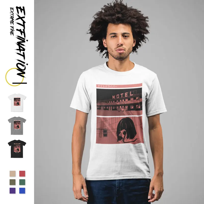 

ExtFination |Japan Cartoon Motel Print T-shirt 100% Pure Cotton Man Tshirts Basic Tee Male Casual T-shirts WomenT shirt