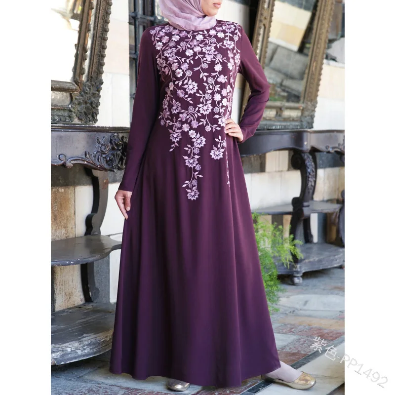Женское платье Абая Дубай абайя хиджаб вечернее платье хиджаб ислам Кафтан Дубай макси платья Исламская одежда абайя кимоно марокканское - Цвет: Фиолетовый