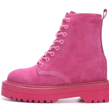 YEELOCA a001/ботинки на платформе; женская обувь на танкетке; сезон осень-зима; модные ботинки из натуральной кожи на меху с круглым носком на шнуровке; KZ199
