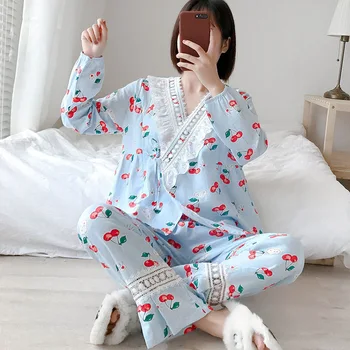 

New Maternity Nursing Pajama Set Pregancy Sleepwear Lounge Women Maternity Clothes Breastfeeding Pyjama Set Long Sleeve