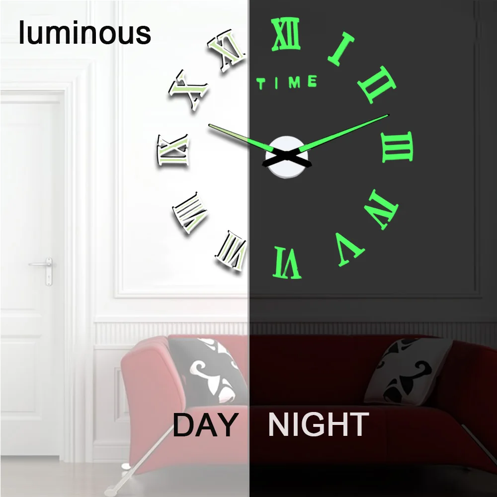 F luminous 3d светящиеся настоящие большие настенные часы бросились зеркальные настенные стикеры Diy гостиная домашний декор модные часы кварцевые большие настенные часы - Цвет: F luminous