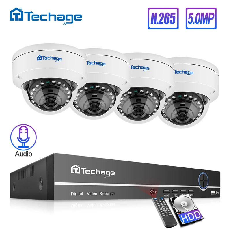Online Techage H.265 8CH 5MP HD POE NVR Kit POE CCTV sistema Audio micrófono Domo IP cámara interior P2P Video seguridad Vigilancia Conjunto