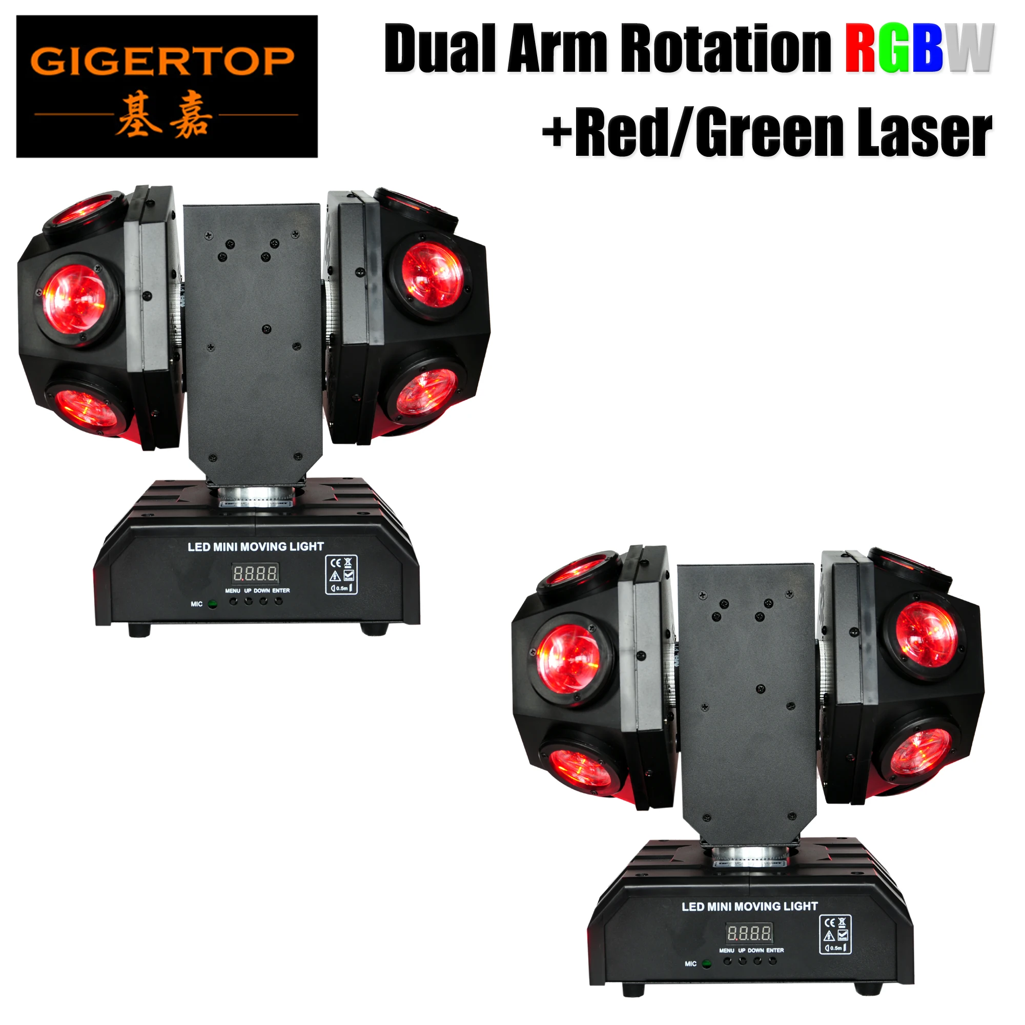 

Freeshipping Double Arm Endless Rotation Led Beam Moving Head Light with Red Green Color Laser Disco Club Ball Beam Light