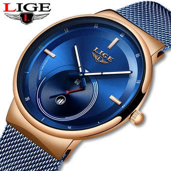 

LIGE 2020 Top Brand Luxury Man Simple Casual All Steel Waterproof Clock Hot Blue Fashion Unique Design Quartz Watch Mens Watches