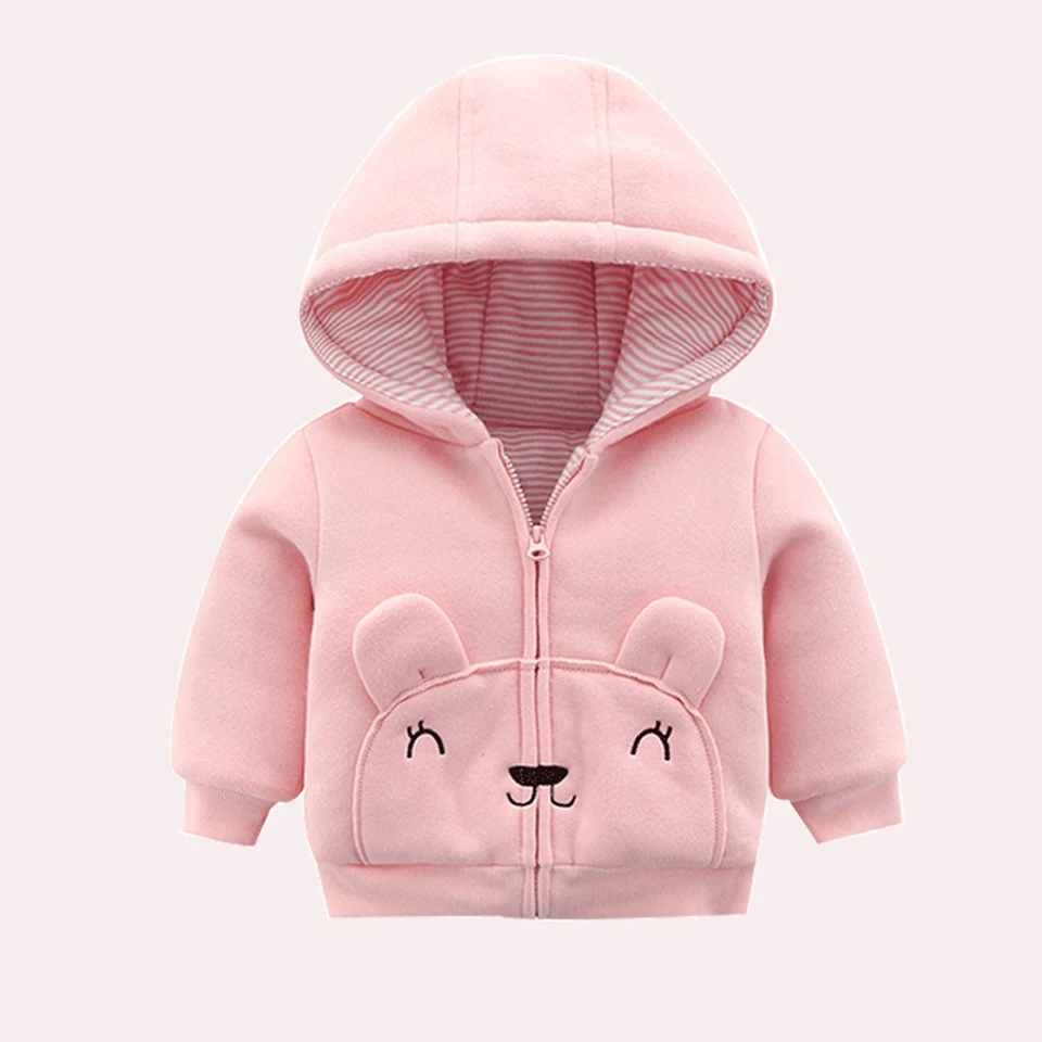Pink Зимняя толстовка с капюшоном и рисунком медведя для маленьких мальчиков и девочек, толстовка из хлопка топы, одежда осень roupa infantil - Цвет: Pink