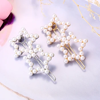 

Pentagram Shapes Pearl Hair Clips Girls Hair Buckle Hairpin Headdress Wonderful Gifts Hollow Glossy Five-Pointed Star Hairpin