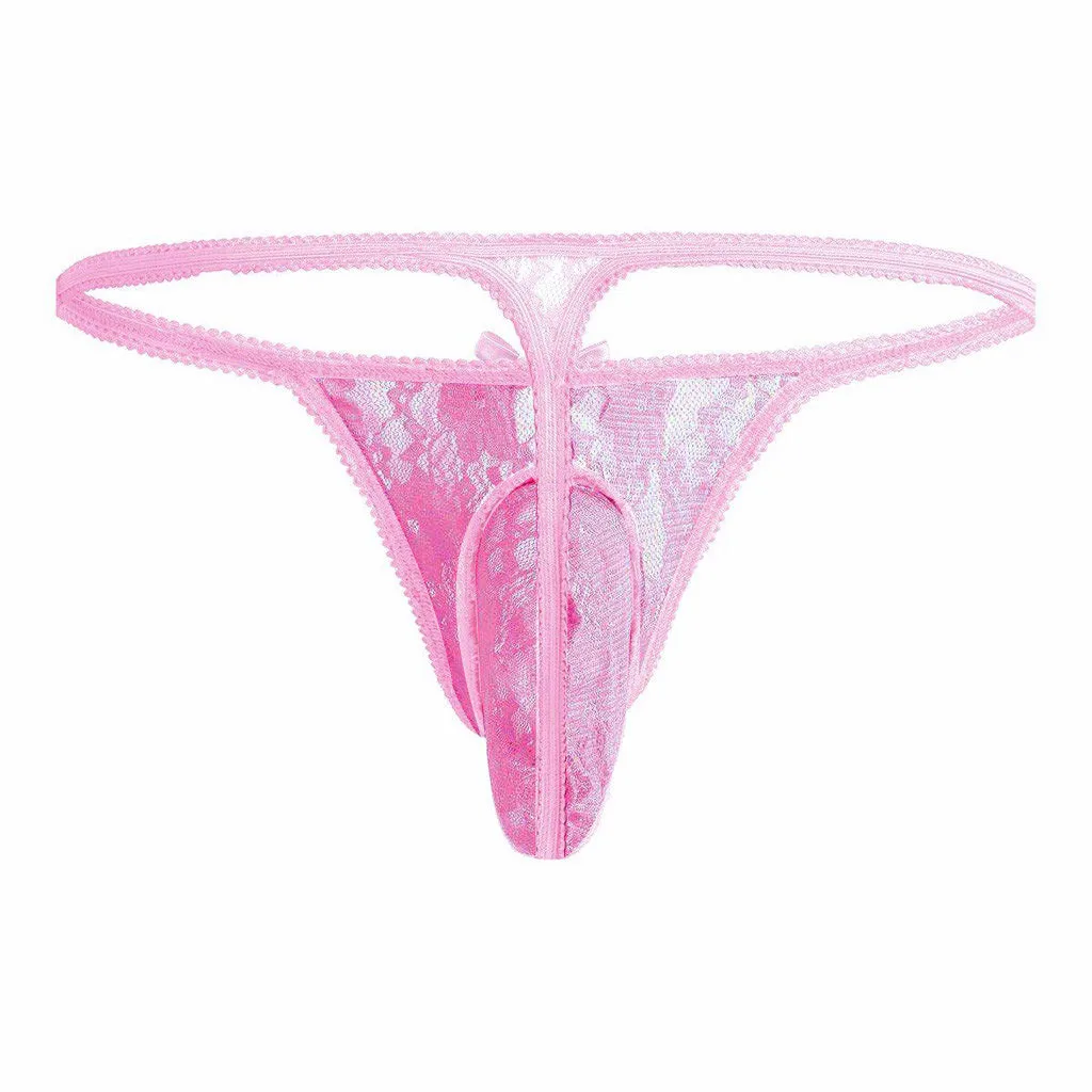 Pink Мужские стринги Т-образные Шорты Нижнее белье стильные кружевные трусики Экзотические трусы экзотические шорты Стринги cuecas cueca masculina - Цвет: Pink