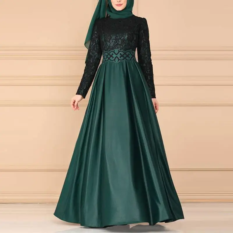 MISSJOY мусульманское женское Платье абайя кружевное винтажное арабское кимоно Jubah Дубай элегантная Исламская одежда Femme Robe S-5XL Платье - Цвет: Green