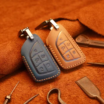 

Handmade Leather Car Key Cover key Case For Cadillac CT5 2019 2020 5Button Smart Remote Car Key
