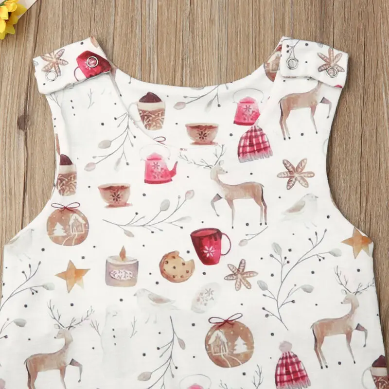 Рождественская Одежда для новорожденных девочек, комбинезон без рукавов, комбинезон, комплект одежды