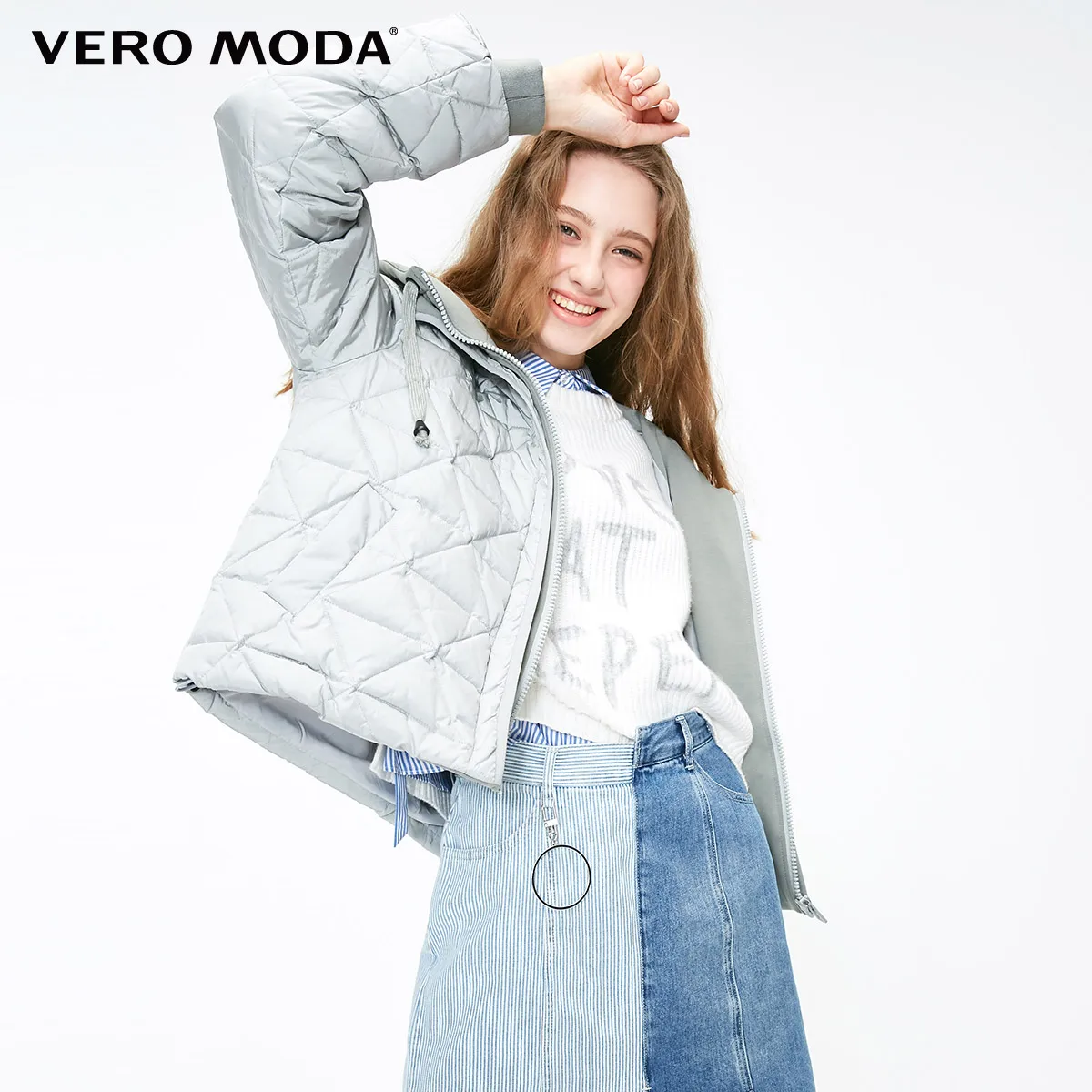 Vero Moda женский пуховик с капюшоном с заниженным плечом и кулиской из двух частей | 318423515 - Цвет: Silver hurricane