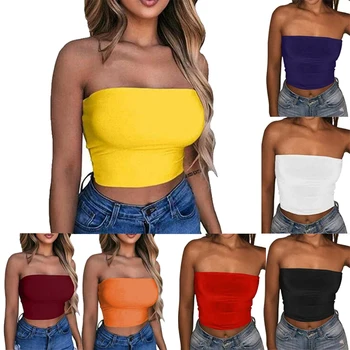 

2020 Women Off Shoulder Strapless Casual Tank Vest Sleeveless Summer Sexy Bodycon Slim Tank Crop Tops Camis Clubwear Outwear