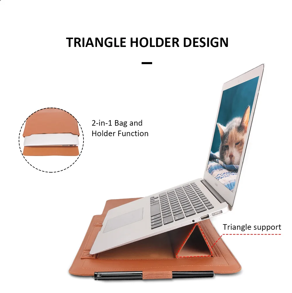 Laptop Sleeve Bag 4 in 1 Laptop Stand Case with Cable Strap & Mouse Pad Pouch for MacBook Air 13 Huawei Matebook 14 15 Cover