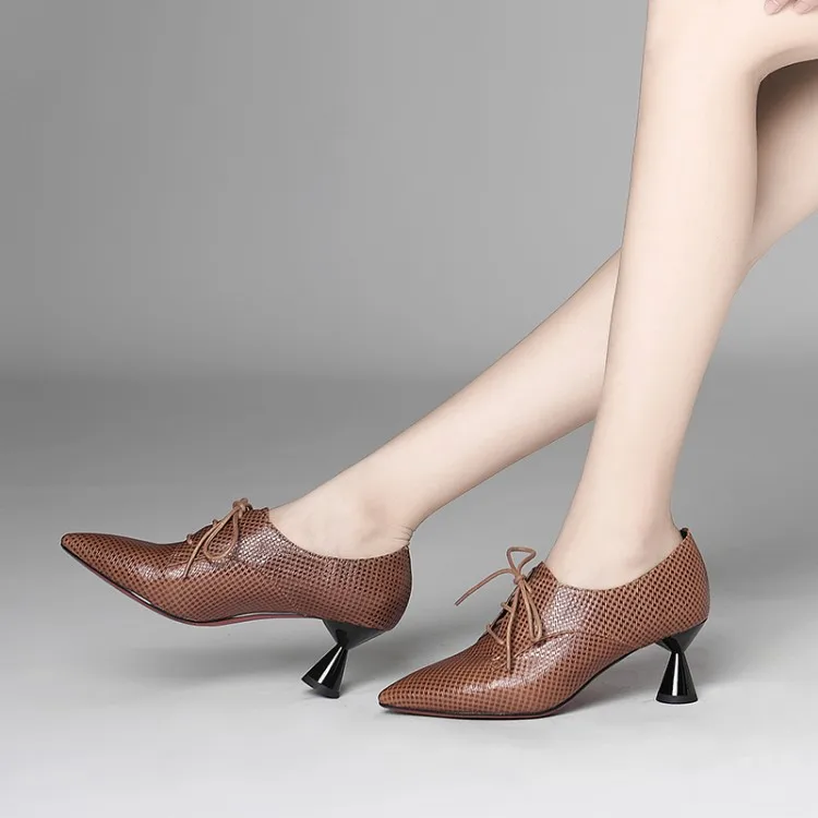 

2018 Autumn New Style Genuine Leather Deep Mouth Pointed-Toe WOMEN'S Shoes Semi-high Heeled Shoes Women's Thin Heeled High Heel