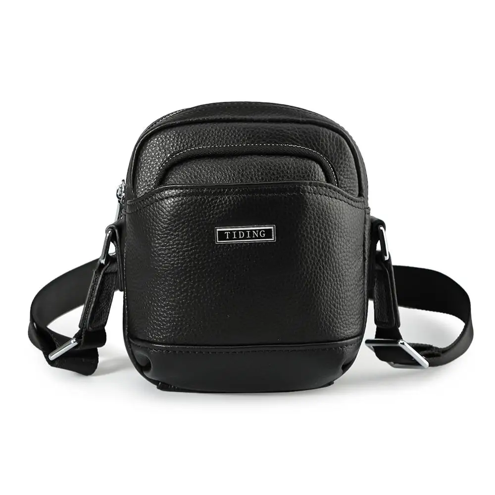 

Tiding men's designer Genuine leather pocket new casual Versatile square wallet shoulder bag storage bag small bag black 2356