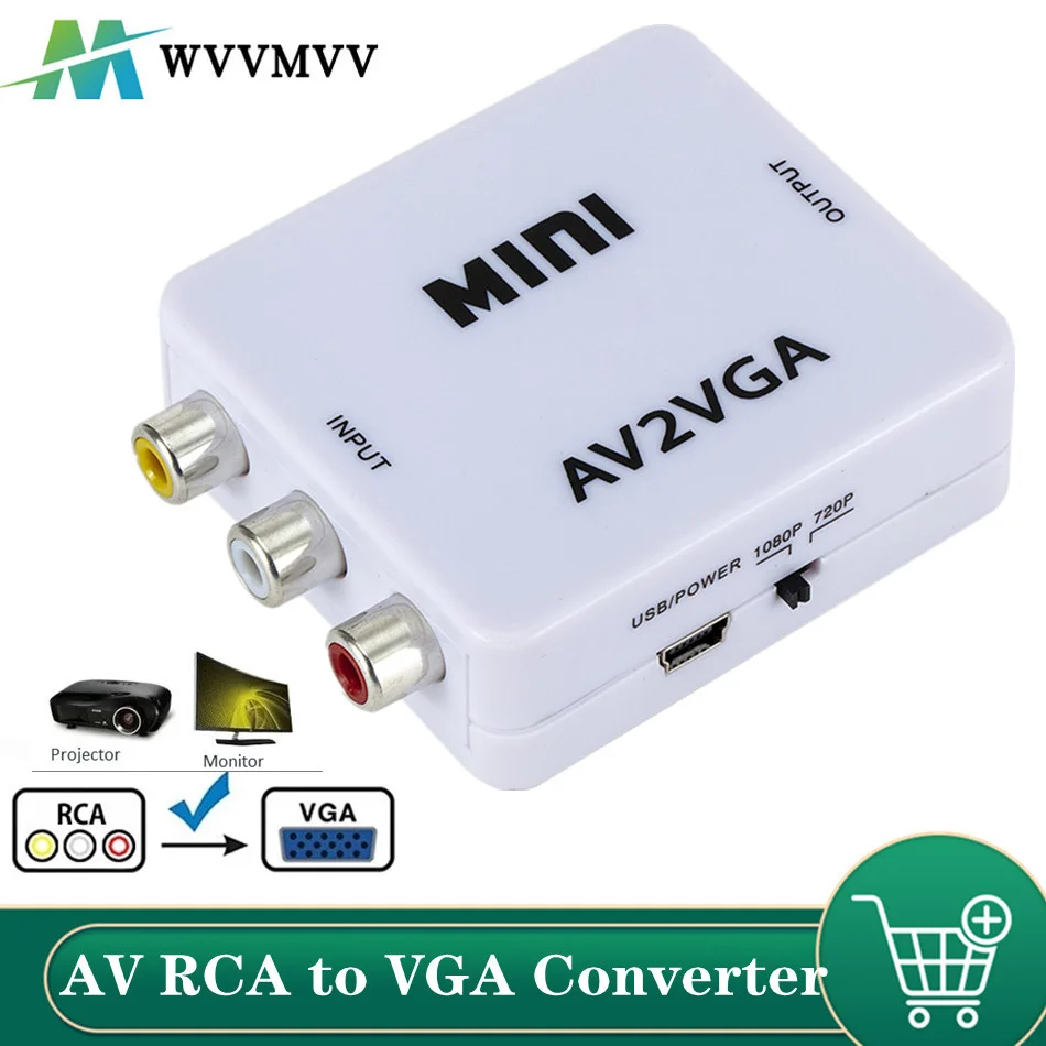 Mini HD AV2VGA Video Converter Convertor Box AV RCA CVBS To VGA Video Converter Conversor With 3.5mm Audio To PC HDTV vga to av converter
