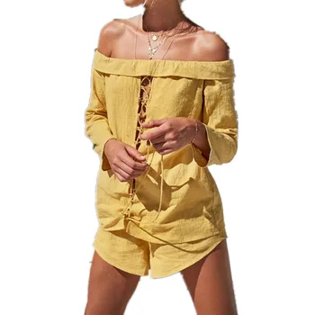 

2018 New Summer Off Shoulder Hollow Out Women Sets Tops Shorts Set 2 Pieces Sets Womens Tracksuit t shirts shorts AB285