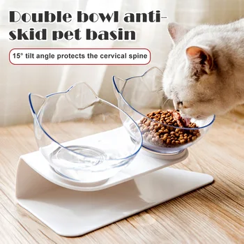 

Cat Double Food Bowls with Stand Pet Feeding Bowls Eco-friendly Dog Food Water Feeder J2Y