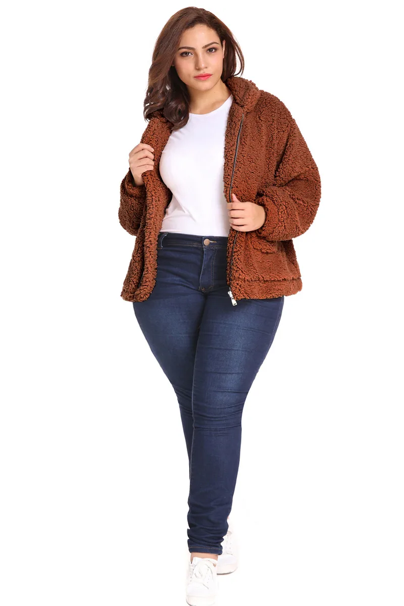 Women Thick Warm Faux Fur Coats New Fake Fleece Fluffy Jackets Solid Pockets Female Autumn Winter Plus Size Fur Outwear