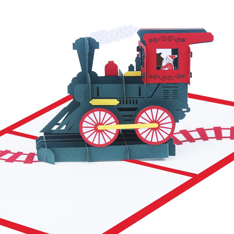 

Christmas Cards Small Train Stereoscopic Greeting Cards Creative Christmas Handmade Card PCs 3D Paper Sculpture Christmas Gift