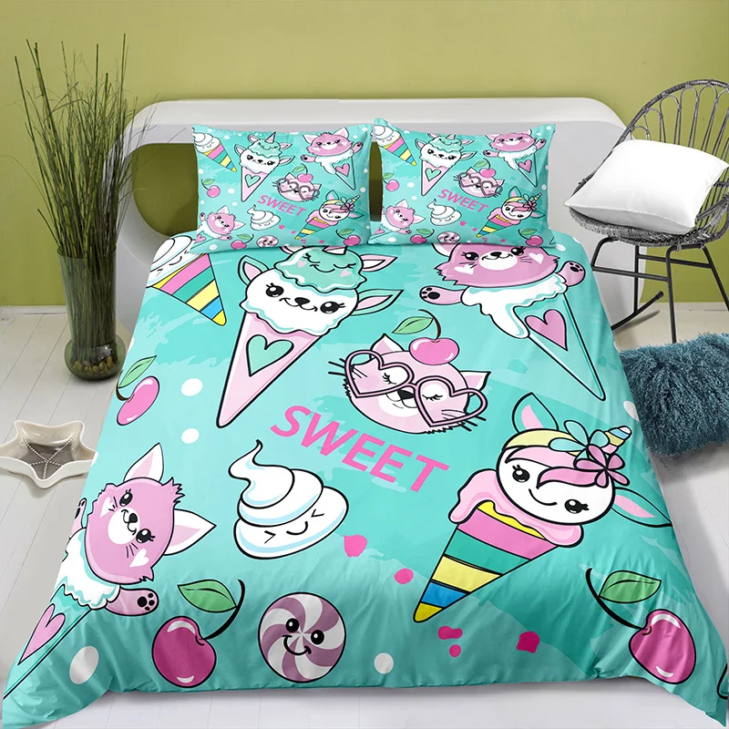 

3D Printing Food Quilt Cover with Pillowcase Bedroom Decoration Kawaii Bedding Queen Bedding Bedroom Set King Size Bed