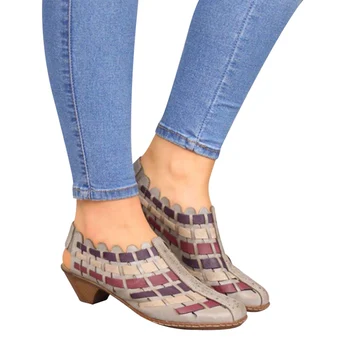 

Women Vintage Ankle Booties Low Heel Cut Out Closed Toe Cross Woven PU Short Boots J9