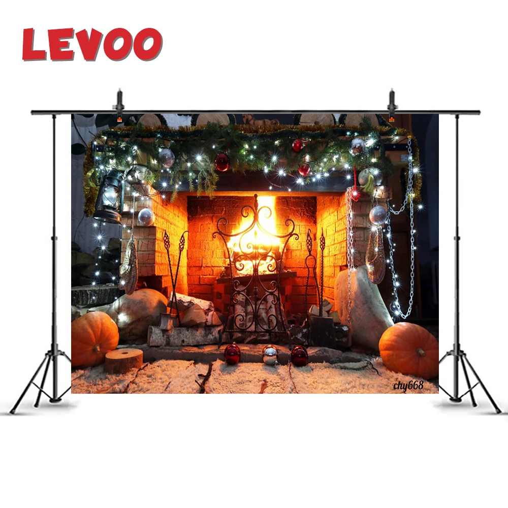 LEVOO Christmas Party Background Brick Fireplace Fire Pumpkins Night Photo Backdrop Photobooth Zone Photocall | Электроника