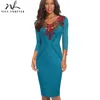 Nice-forever New Spring Embroidery Flower Elegant Office Dress Business Work Sheath Vintage Slim Dress btyB330 ► Photo 1/6