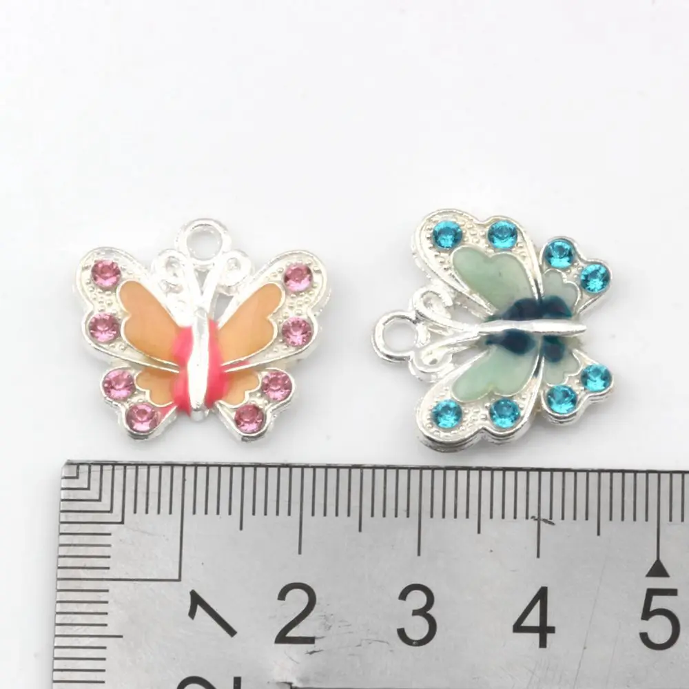 42Pcs 7-Color Rhinestone Enamel Butterfly Alloy Charm Pendants Fashion Jewelry DIY Fit Bracelets Necklace Earrings 22x20.5mm