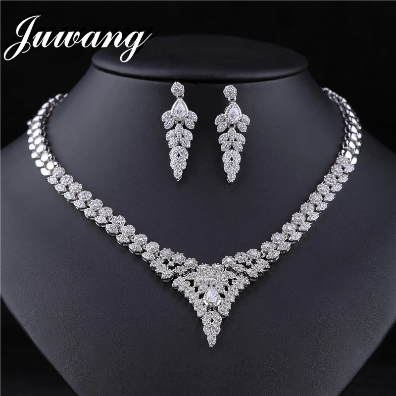 JS18120122 JUWANG кристалл круглые серьги ожерелье набор Bisuteria Свадебные Ювелирные наборы Серебряные стразы Acero inoxible Joyeria Mujer - Окраска металла: JS18120122