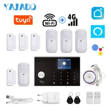 YAJADO Tuya WiFi 4G 3G GSM Alarm System Kit Home Security Burglar Alarm with 433MHz Wireless&Wired Detectors APP Remote Control
