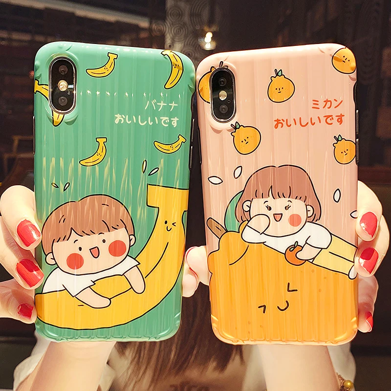 

Luxury Japan Cartoon Cute Couple luggage Case For iPhone X XR XS Max Silicone Cover Kawaii INS Soft Shell TUP Glossy Phone Cases