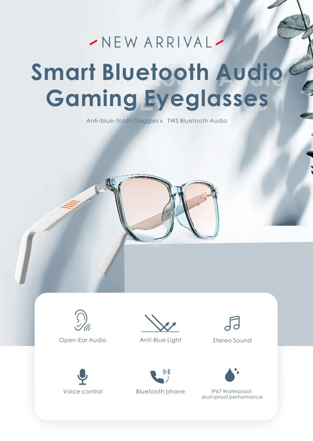 voz bluetooth 5.0 azul óculos à prova luz