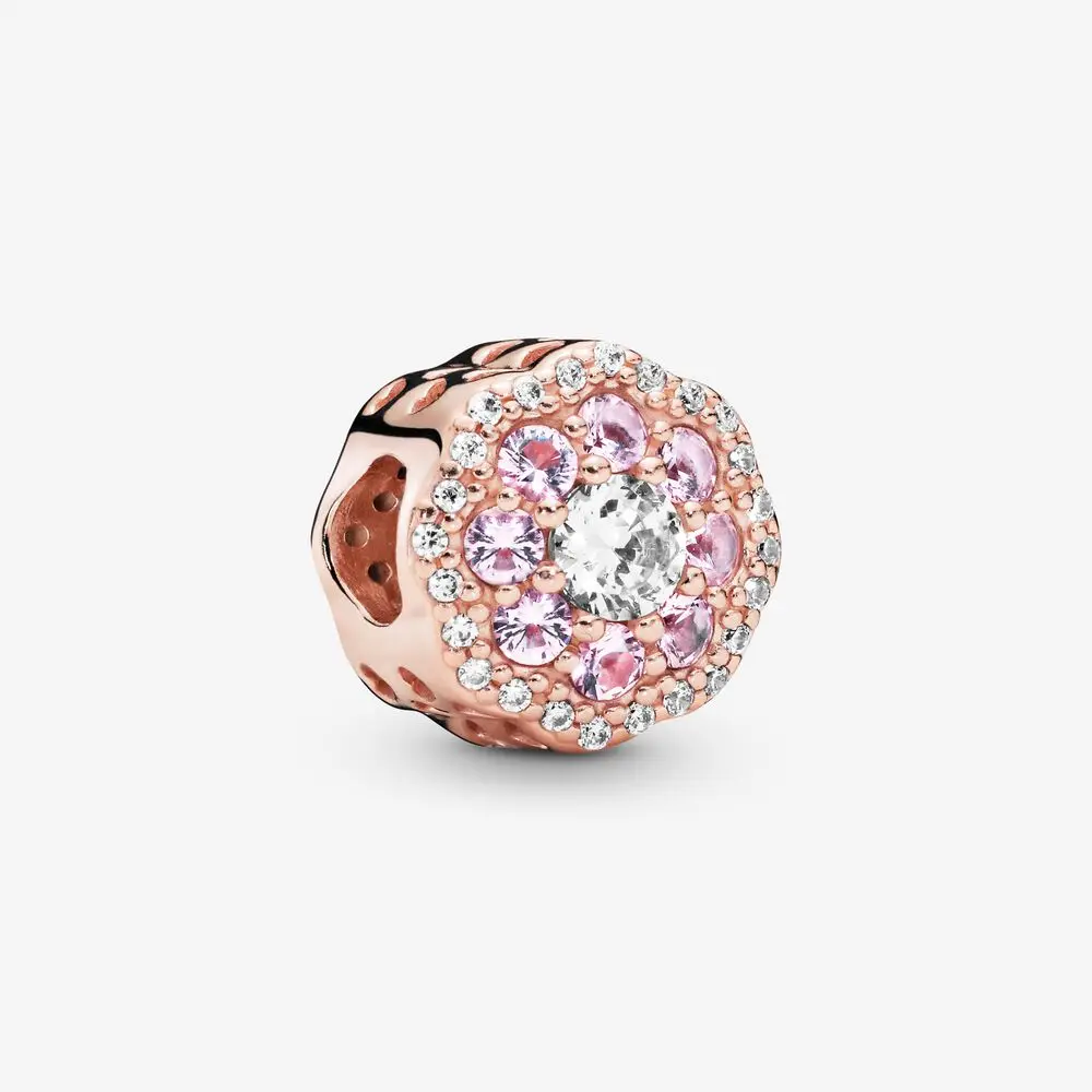 

DIY 100% 925 Sterling Silver DIY Birthday Gift BTF Bright pink flower string decoration Charm fit Original Pandora Bracelets