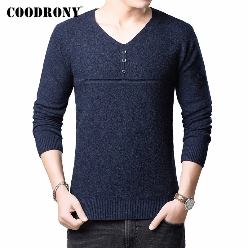 

COODRONY Brand Sweater Men Button V-Neck Pull Homme Autumn Winter Warm Pullover Men Clothes Cotton Wool Knitwear Sweaters 91117