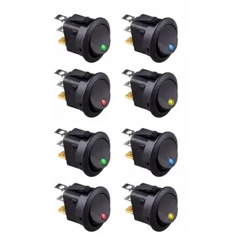 

8PCS LED Dot Light 12V Car Auto Boat Round Rocker ON/OFF TOGGLE SPST SWITCH