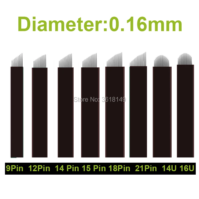 

100pcs Microblading Needles Lamina Tebori for Permanent Makeup 7/9/12/14/16/18/21/12U/14U/18U/16U Black Blade for Eyebrow Pen