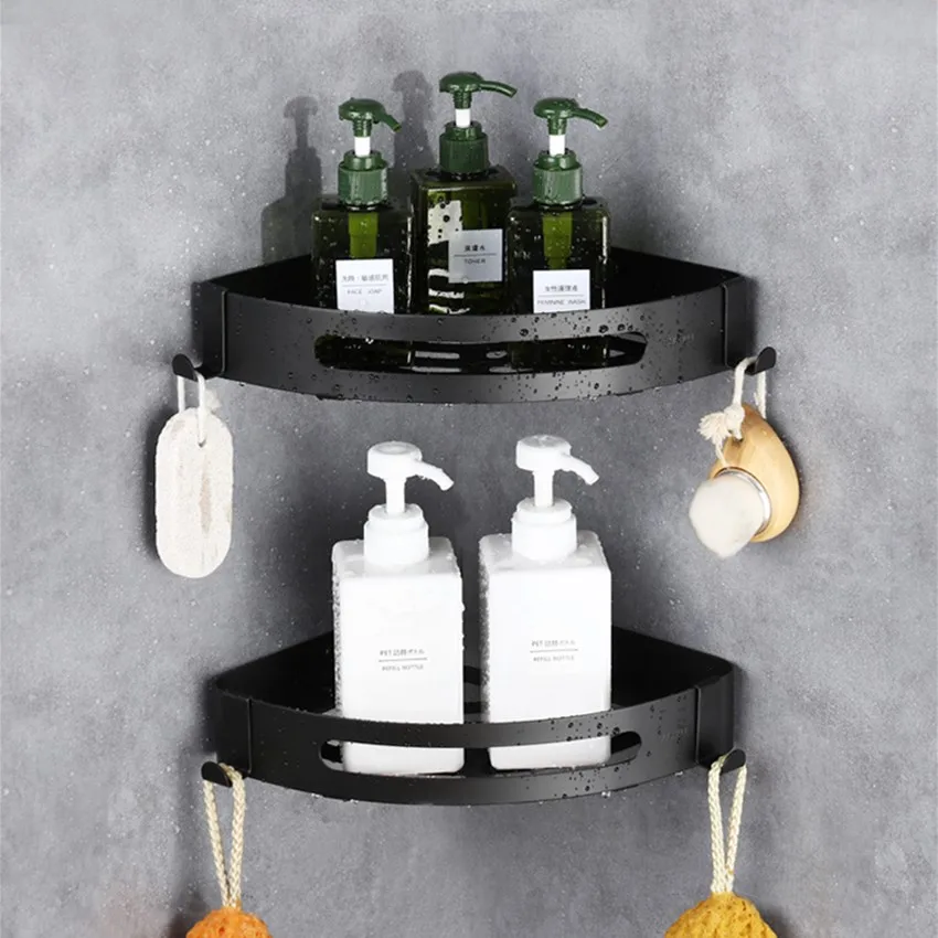 

Black Bathroom Shelf Stainless steel Corner Storage Rack Shampoo Towel Shelves Kitchen Condiment Holder Bathroom Accessories