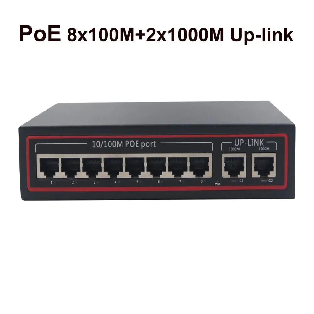 8 Порты и разъёмы коммутатор питания через Ethernet коммутатор Мощность Over Ethernet коммутатор 8 PoE Порты и разъёмы с 2 Gigbit Uplink 96W 802.3af для сети IP камеры