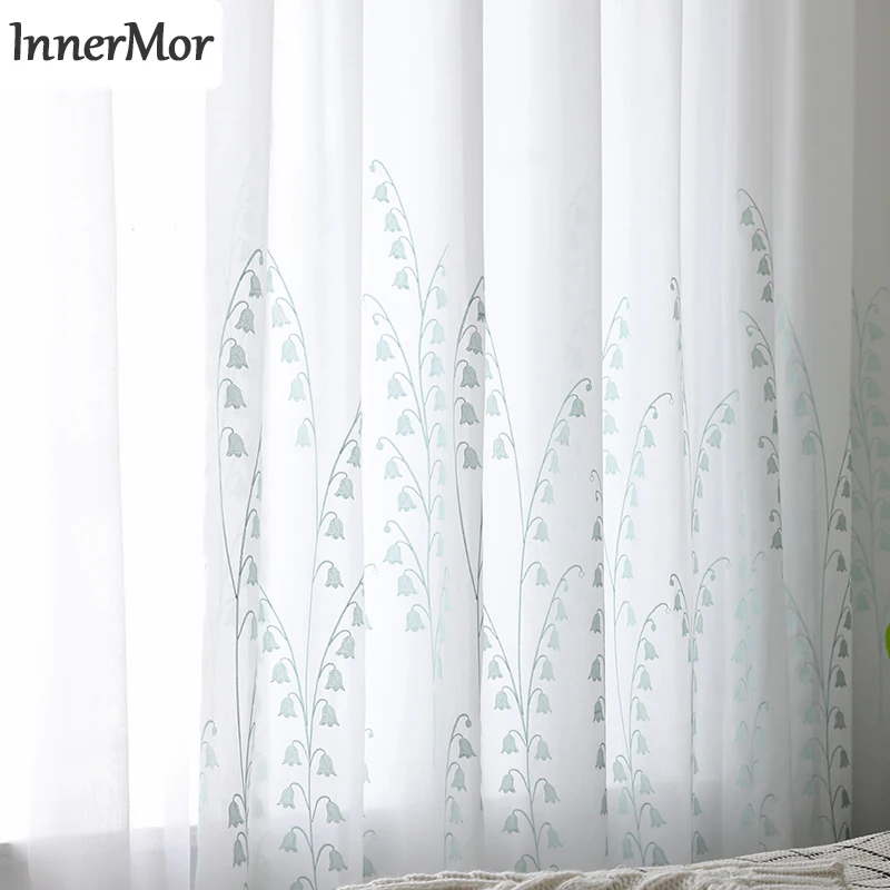 

Innermor White Embroidered Curtains For Living room Lily of the valley curtains for bedroom and kitchen Windows Customized