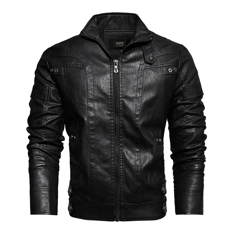 

Leather Jacket MEN'S Leather Coat Europe And America Fashion Slim Fit Locomotive Pu plus Velvet Leather Jacket Fashion