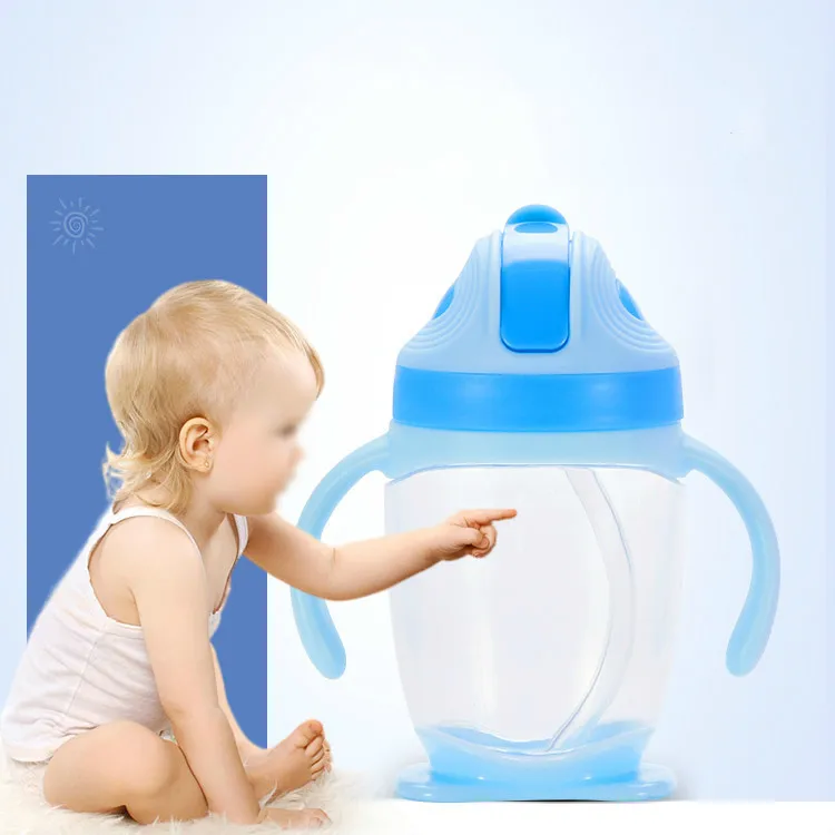 

300ml Baby Transparent Solid Drink Cup Feeding Sipper Bottle Bring Handle Straw Cup Leak Proof Baby Drinking Water Cup Biberon