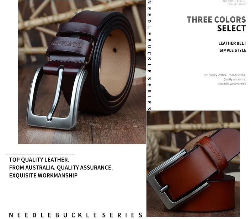 COWATHER cowhide genuine leather belts for men brand Strap male pin buckle vintage jeans belt 100-150 cm long waist 30-52 XF001 leather belt