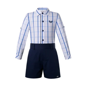 

Pettigirl 2020 Boy Clothes Summer New Arrival Kids Outfit Grid Shirt And Navy Pocket Short Boys Clothes